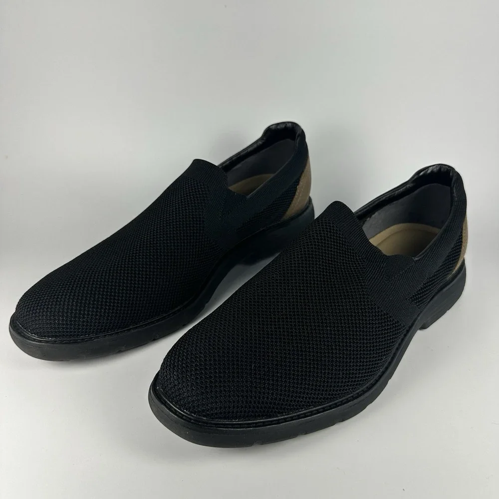 Mark Nason Lite Lugg Woods Slip-On Loafers Men's 13 Black Knit Brown Heel